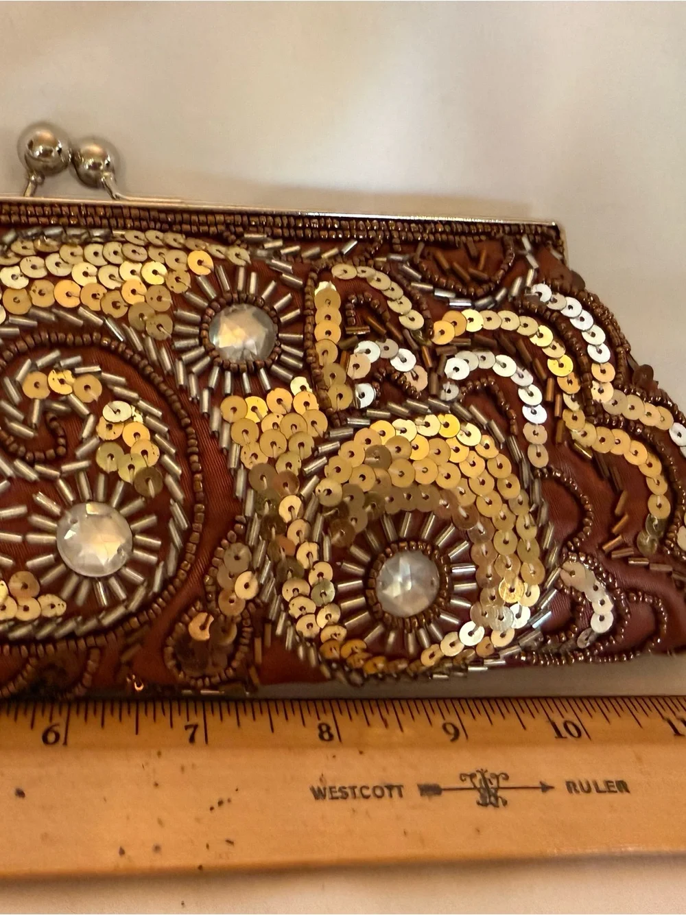 Apt. 9 Gold & Silvet Sequin Beaded Evening Clutch w/ optional metal strap